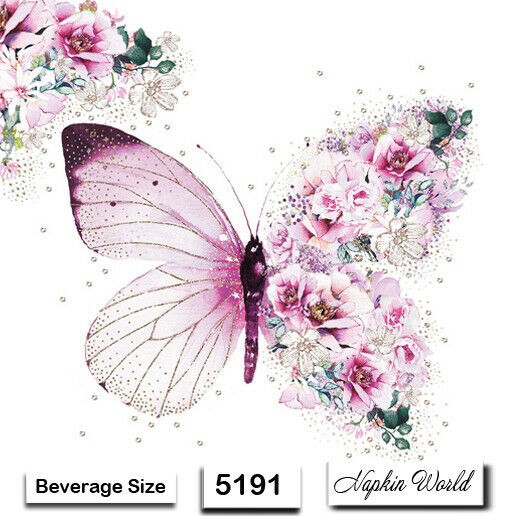 (5191) Two Individual Paper Beverage / Cocktail Decoupage Napkins - Butterfly