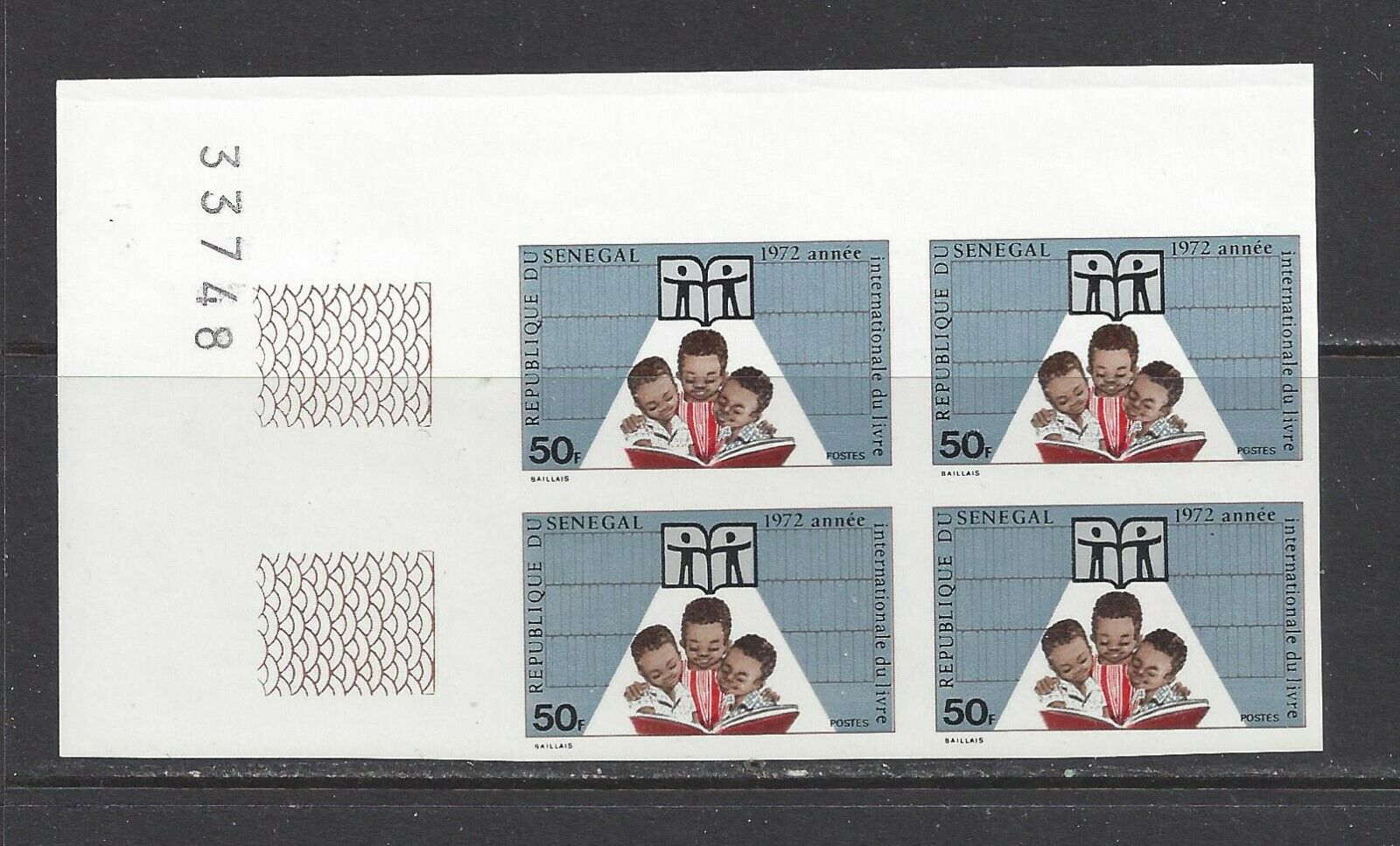 Senegal - 370 -  Imperf Block With Plate # - Mnh - 1972 -international Book Year
