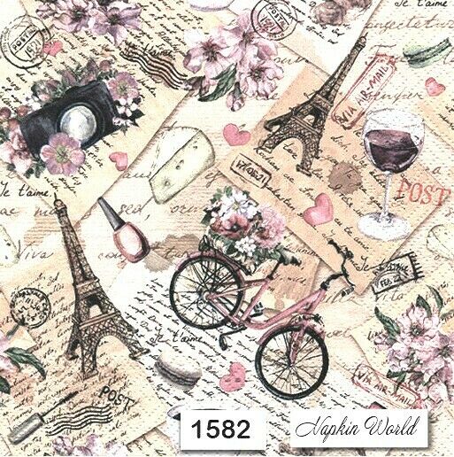 (1582) Two Individual Paper Luncheon Decoupage Napkins - Paris Collage French
