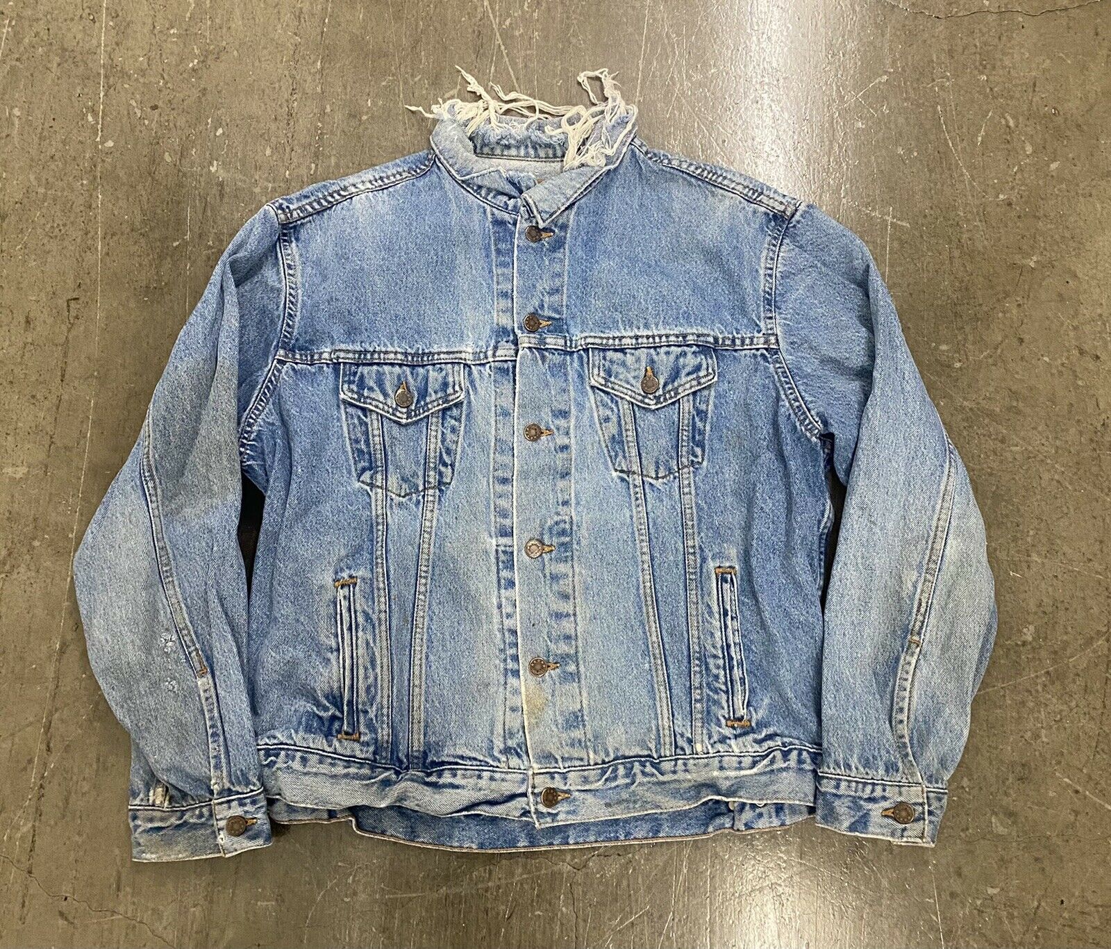 Vintage 90s Usa Made Authentic Denim Distressed Jacket Size Xl