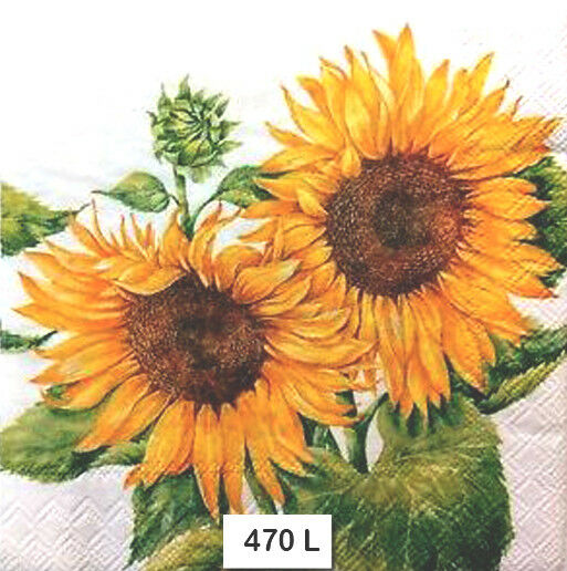 (470) Two Individual Paper Luncheon Decoupage Napkins - Sunflowers, Flowers