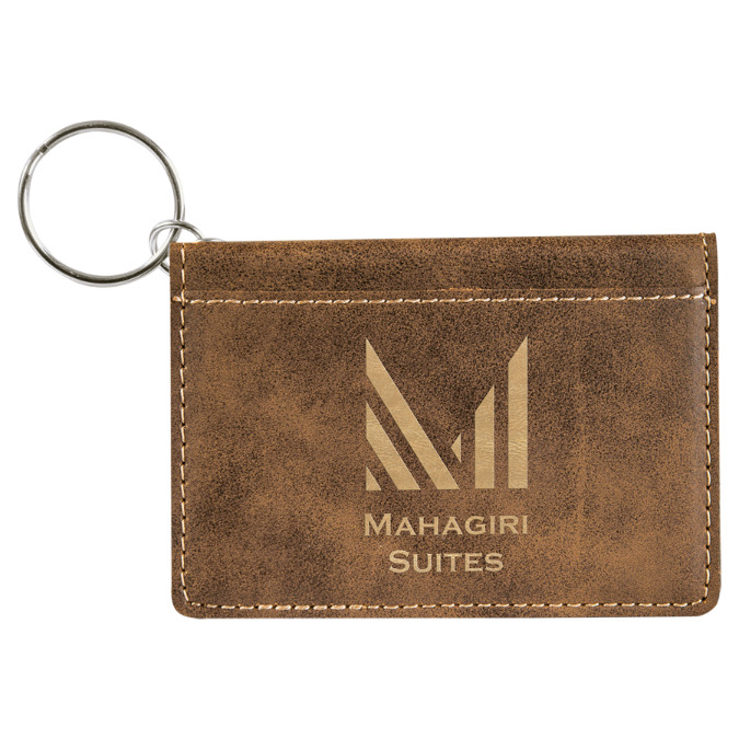 Personalized Leatherette Id Holder With Keychain, Rustic & Gold