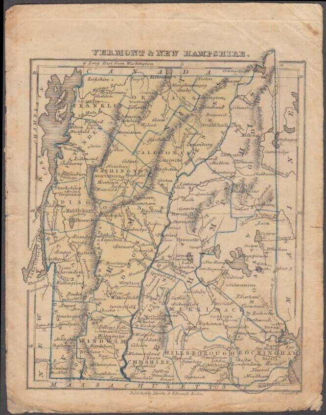 Vermont & Nh Hand-colored Map 1831 Lincoln & Edmands Boston School Atlas
