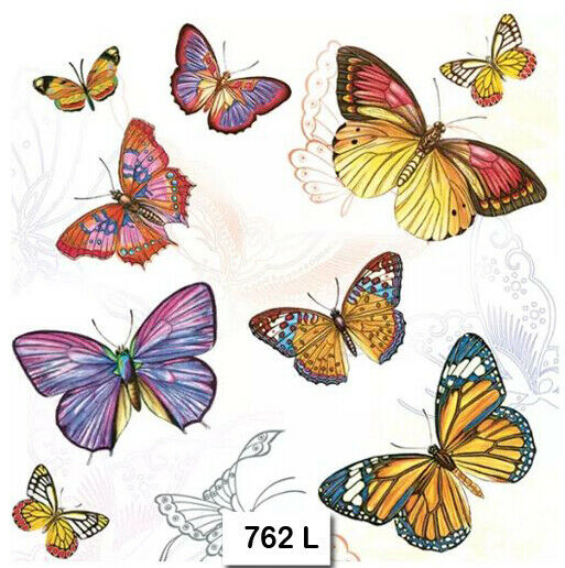 (762) Two Individual Paper Luncheon Decoupage Napkins - Butterflies, Butterfly