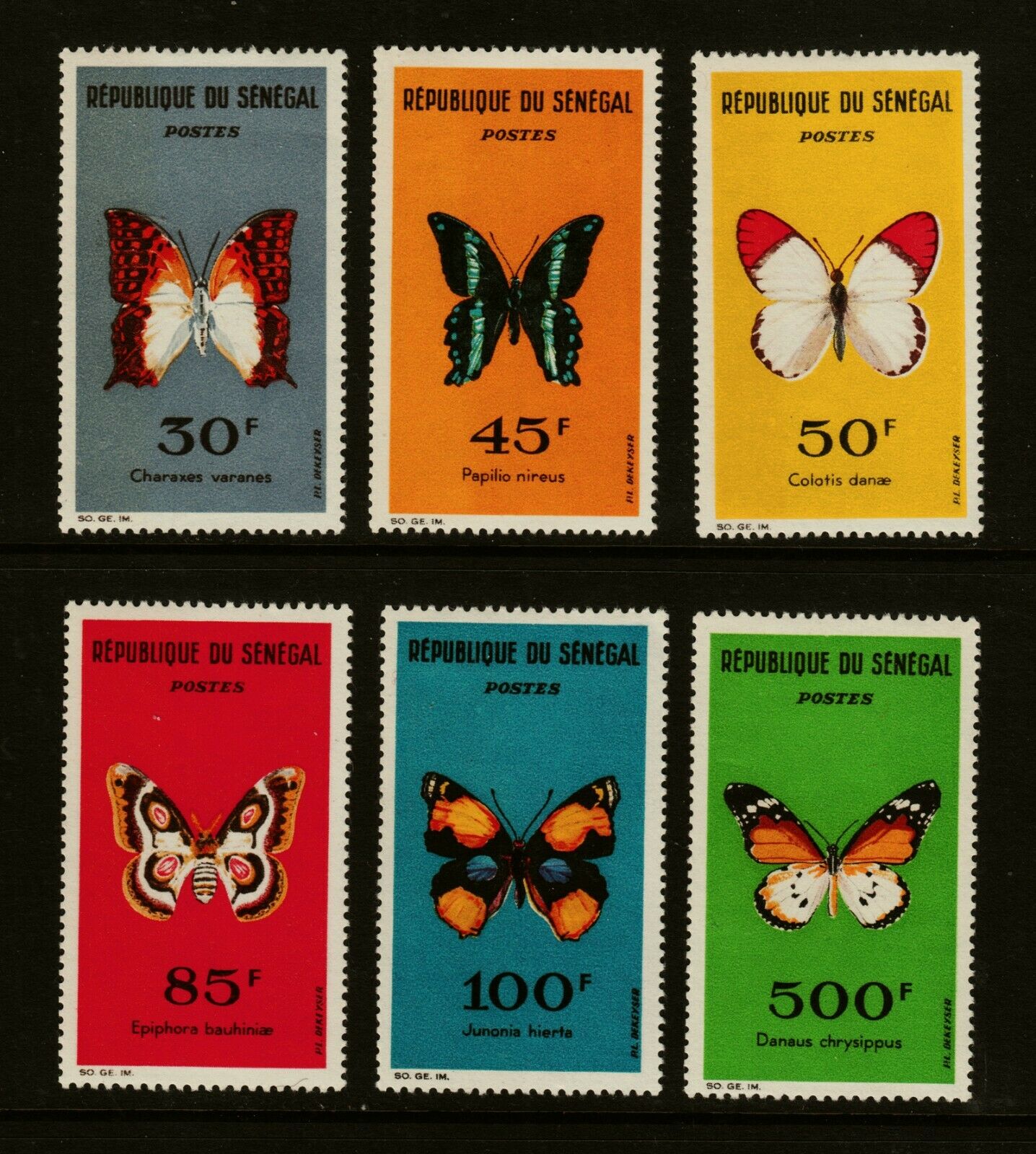 Senegal #221-226 Mint Light Hinged 1963 Butterflies Complete Set Of 6 Cv $32.75