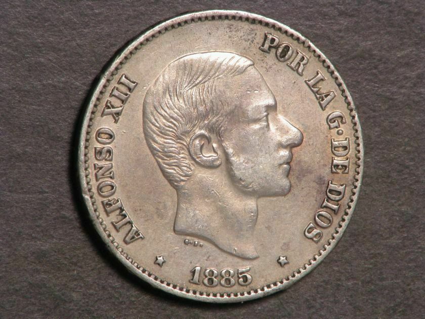 Philippines 1885  50 Centimos Silver Xf-au