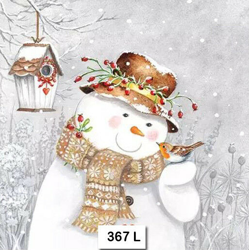 (367) Two Individual Paper Luncheon Decoupage Napkin - Snowman Winter Christmas