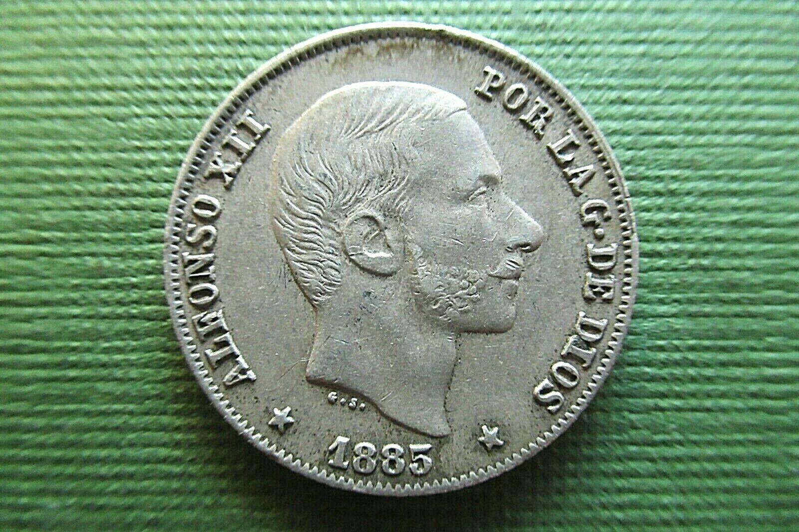 1885 Philippines 20 Centavos  Km#149  .835 Silver