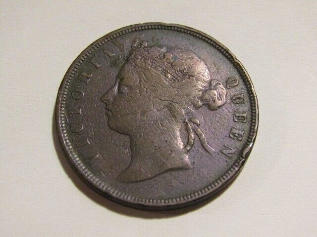 1877-h Mauritius 5 Cents Bronze Old Coin Heaton Mint