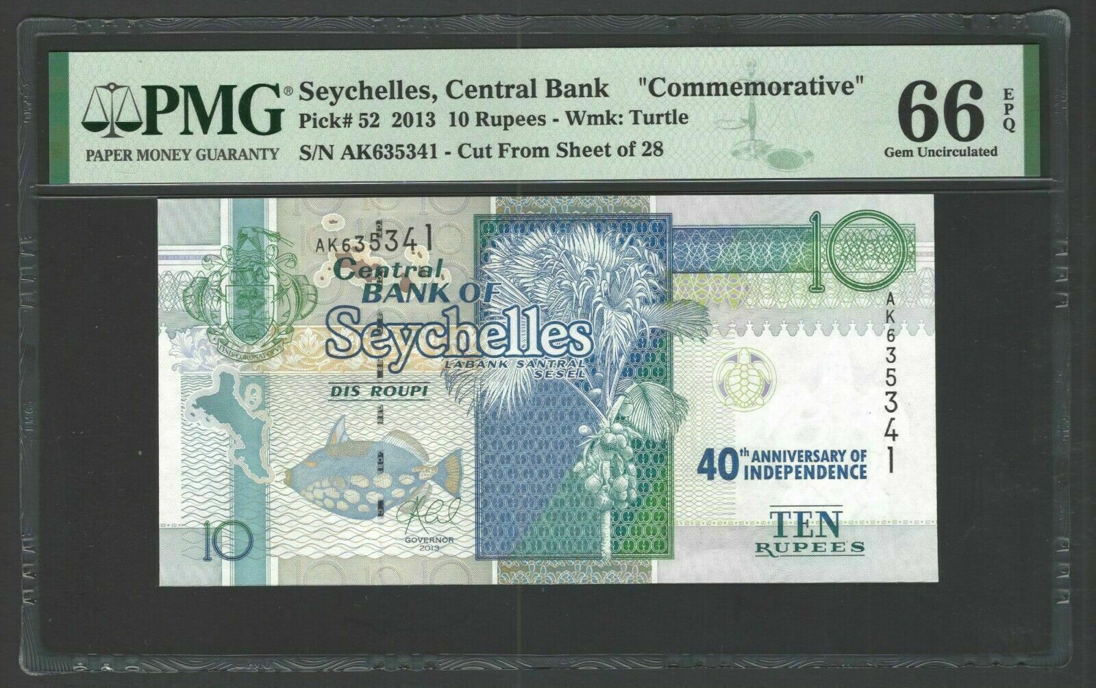 Seychelles 10 Rupees Nd(2013) P52 Commemorative Uncirculated Grade 66