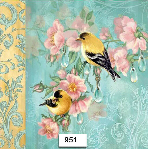 (951) Two Individual Paper Luncheon Decoupage Napkins - Birds, Blossoms, Floral