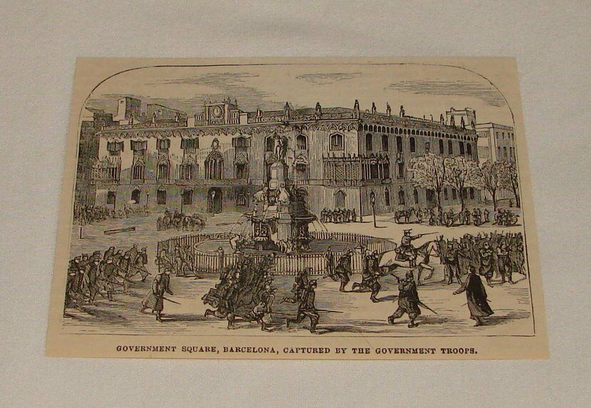 1879 Small Magazine Engraving ~ Government Square, Barcelona, Spain