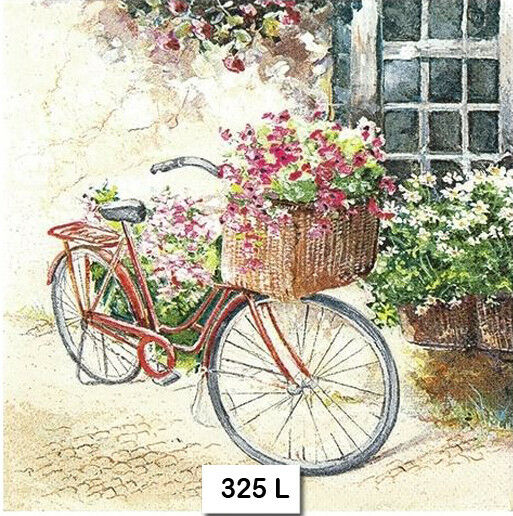 (325) Two Individual Paper Luncheon Decoupage Napkins - Bicycle Flower Basket