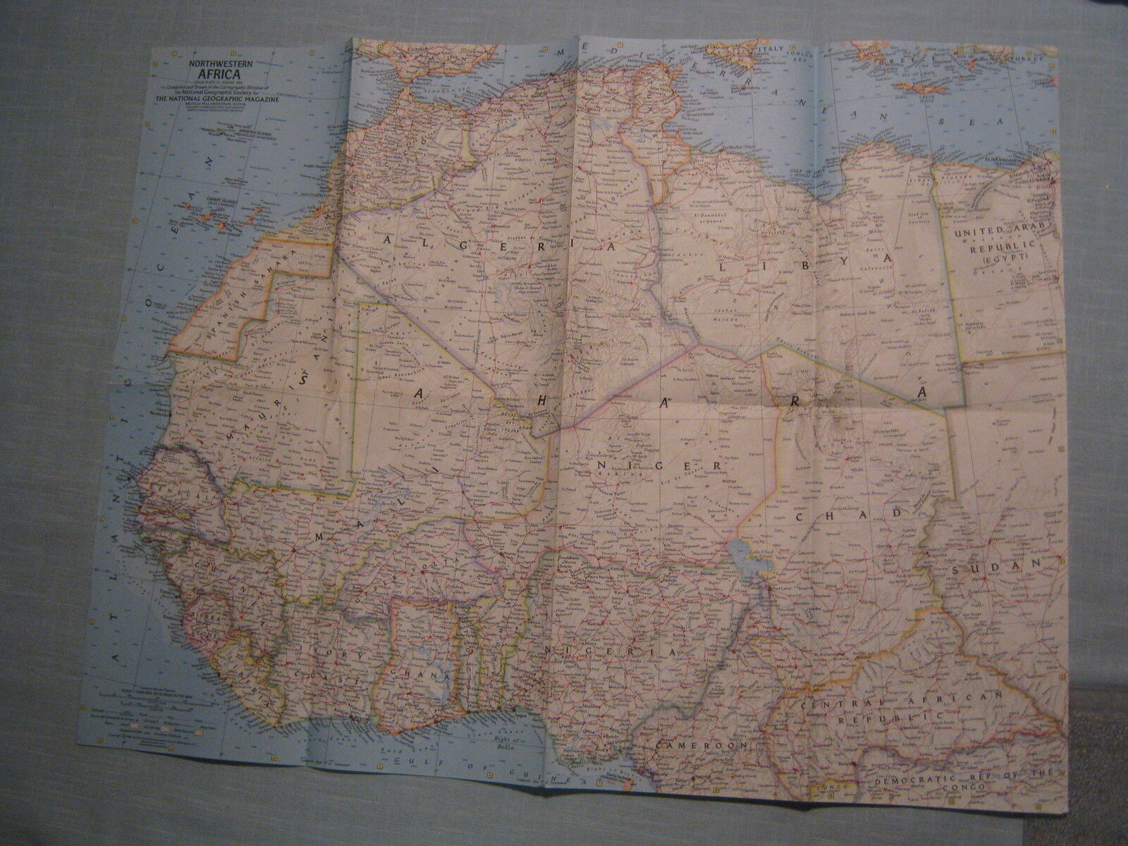 Vintage Northwestern Africa Wall Map National Geographic August 1966