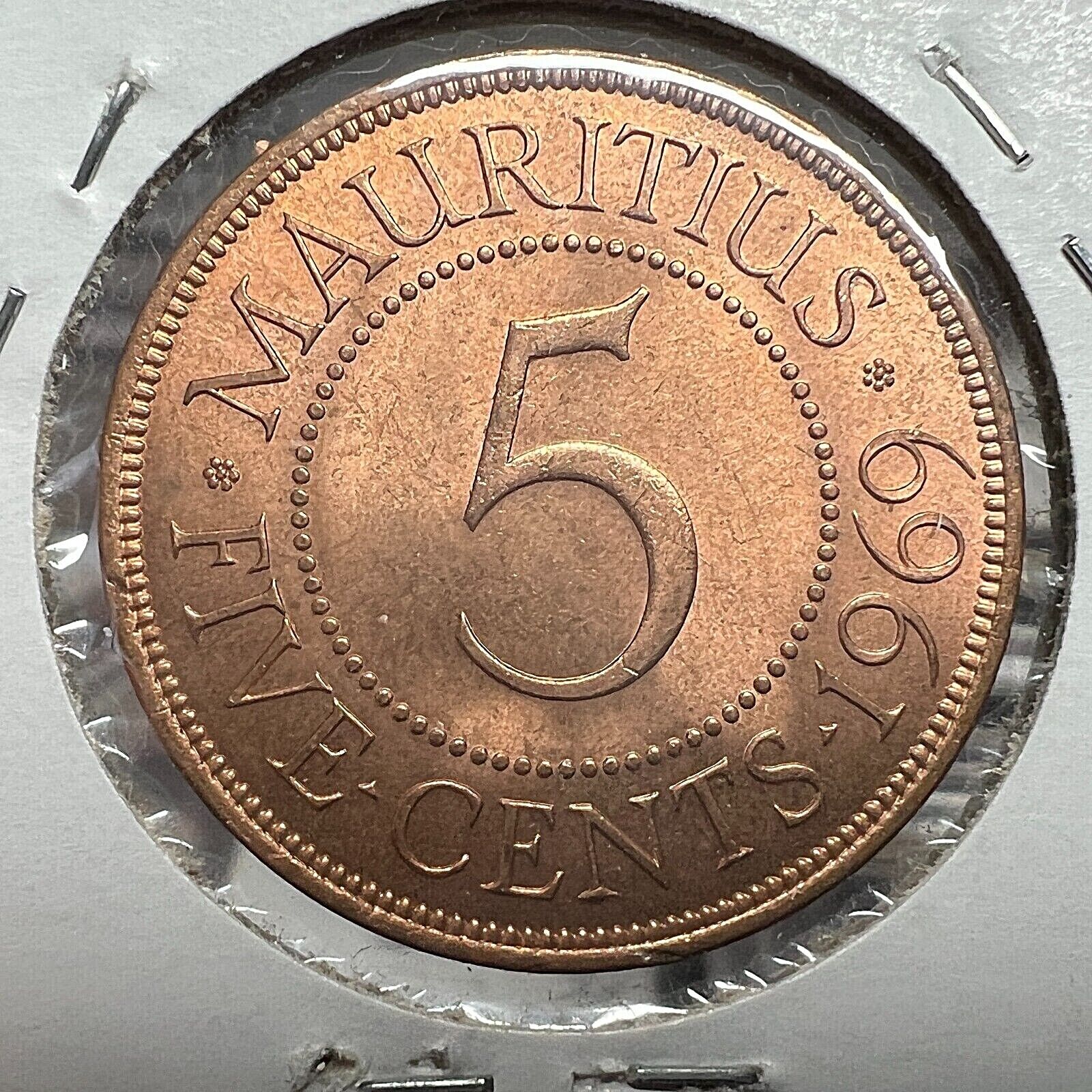 1969 Mauritius 5 Cents Brilliant Uncirculated  Coin