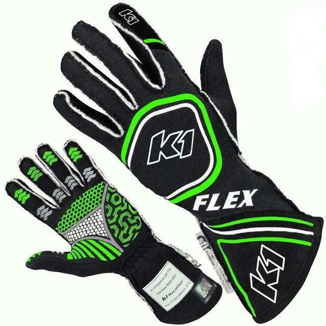 K1 Racegear 23-flx-nfv-m Flex Nomex Driver's Gloves - Black,flo Green - Medium