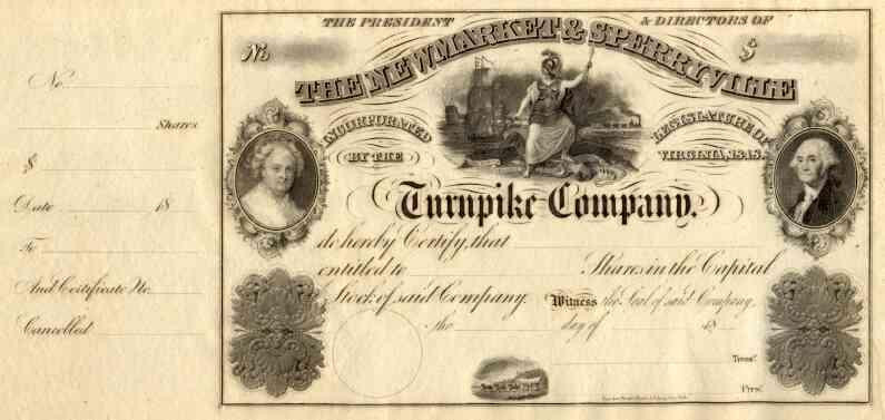 18__ Newmarket & Sperryville Turnpike Stock Certificate