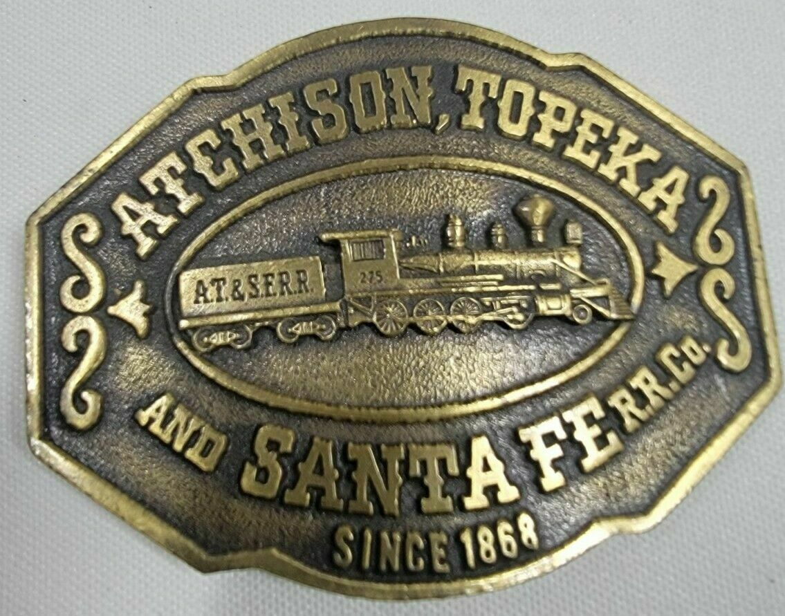 Vintage Atchison Topeka Santa Fe Locomotive Railroad Railway Belt Buckle #15965