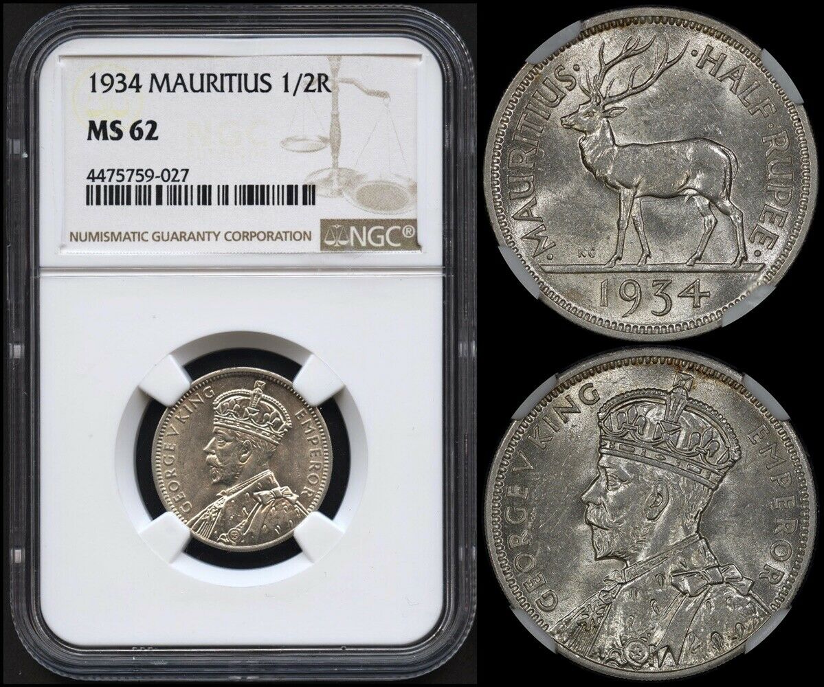 Mauritius Half Rupee 1934 (ngc Ms62) *premium Quality*