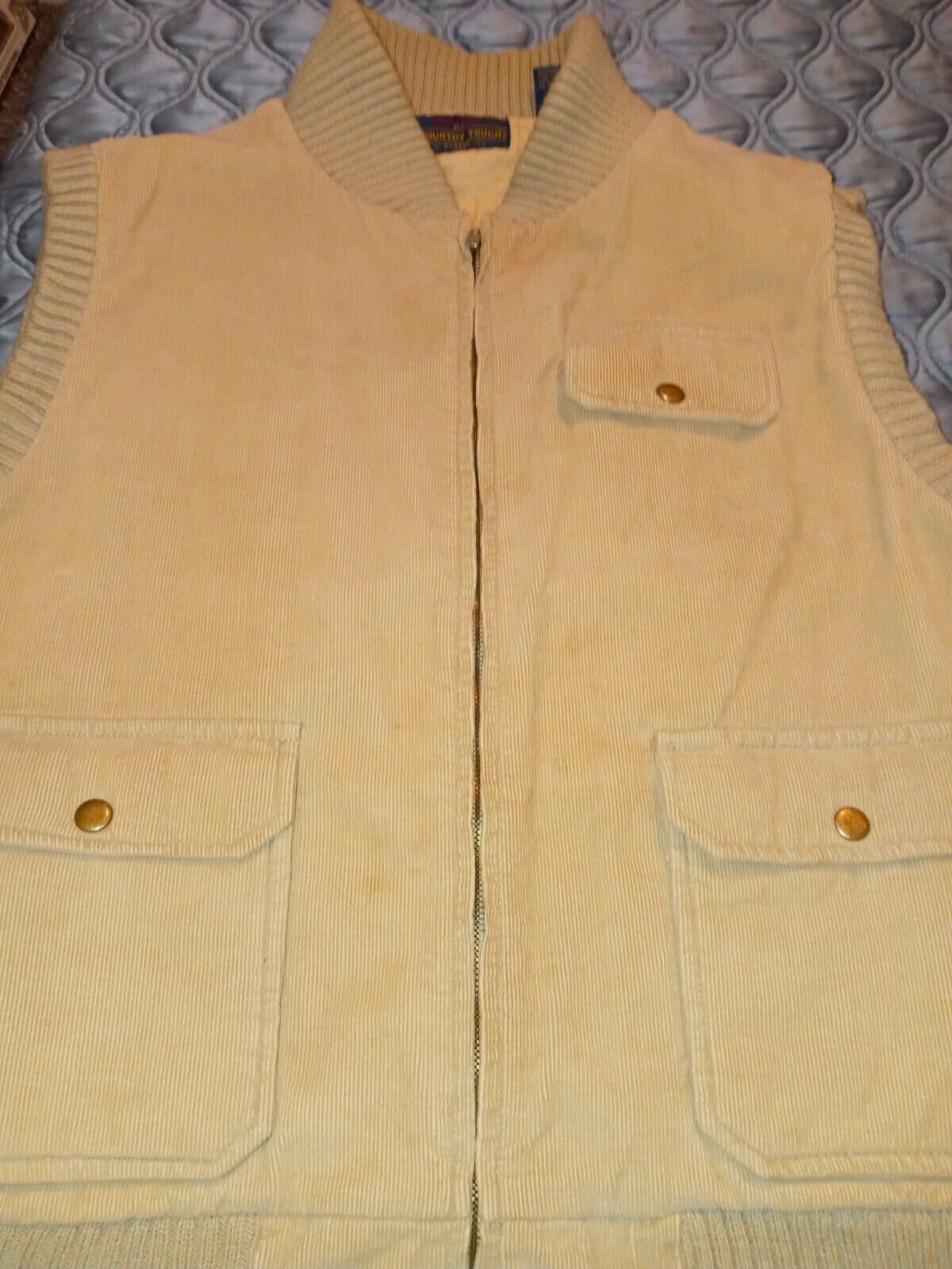 Sportswear By Country Touch Quilted Tan Corduroy Men Vest Vintage Xl 17-17 1/2