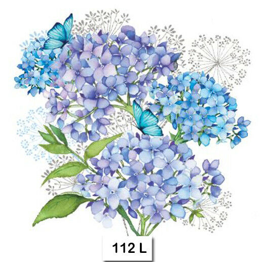(112) Two Individual Paper Luncheon Decoupage Napkins - Hydrangea, Flowers, Blue