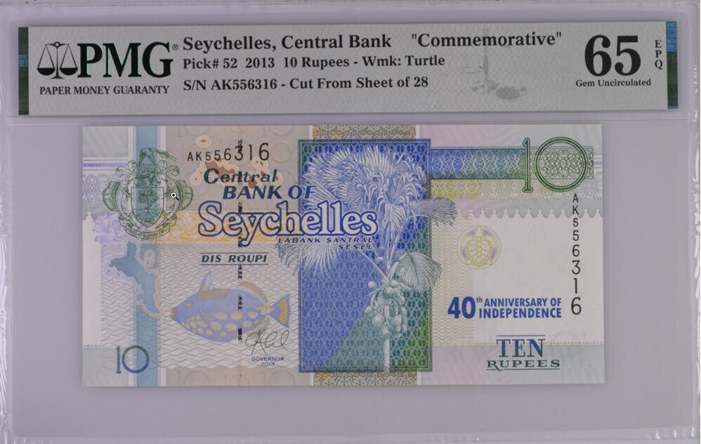 Seychelles 10 Rupees 2013 Comm. 40th P 52 Gem Unc Pmg 65 Epq