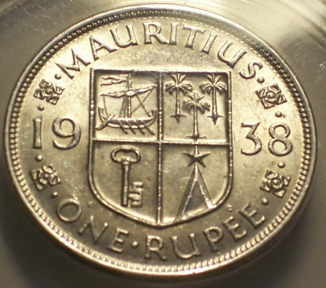 British Mauritius, 1938 George Vi Rupee. Anacs Au 55. 200,000 Mintage.