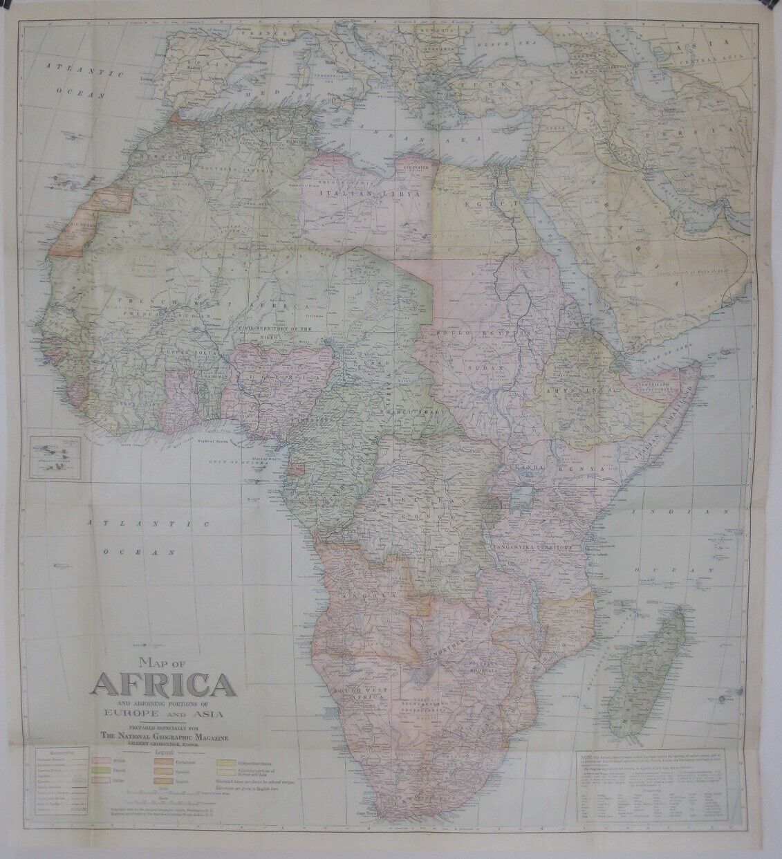 1922 Map Colonial Africa Mandates Railroads Slave Coast Belgian Congo Rhodesia